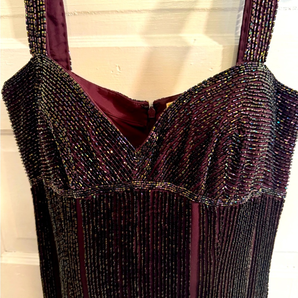 Vintage Sequin Burgundy Cocktail Dress with Matching Shawl and Shoes
